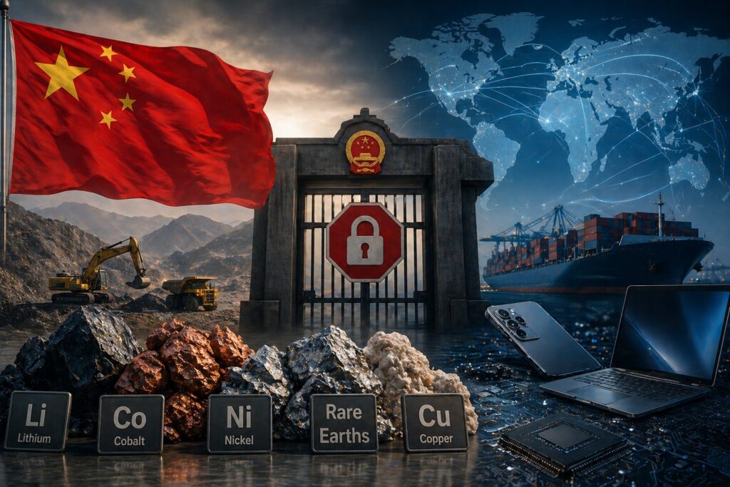 China controlling critical minerals supply with mining operations and global trade routes, impacting technology production and international supply chains.
