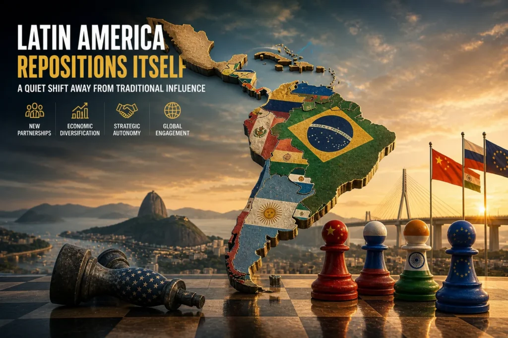 Latin America reshaping its geopolitical position with regional map and global partnerships, signaling a shift away from traditional influence toward new alliances.
