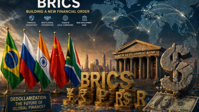 BRICS nations promoting a new financial system with alternative currencies and institutions, challenging the dominance of the US dollar in global markets.