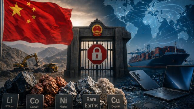 China controlling critical minerals supply with mining operations and global trade routes, impacting technology production and international supply chains.