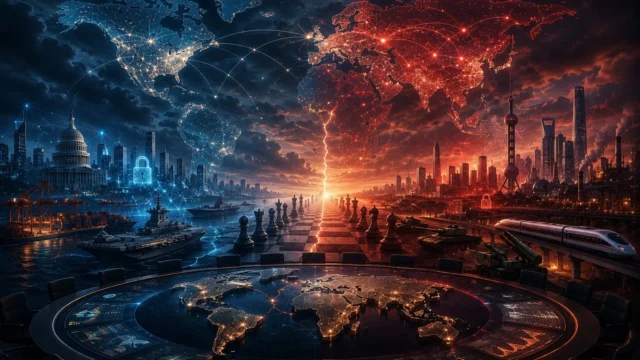 A world transitioning into an era of strategic competition, with global power centers, economic networks, security interests, and geopolitical rivalries reshaping international relations.